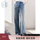 紫涵（ZIHAN）紫涵直筒闊腿牛仔長(zhǎng)褲女2025秋季新款腳口蕾絲花邊寬松高腰休閑褲 牛仔藍(lán) XL