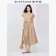 佐丹奴裙子女夏新款純棉府綢優(yōu)雅風(fēng)V領(lǐng)綁帶短袖連衣裙女13465335 10卡其 XL