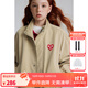 ELLE KIDS童裝 愛(ài)心繡花立領(lǐng)夾克外套男女兒童春秋季四合扣復古上衣 卡其色 165 (M)