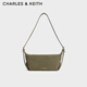 CHARLES&KEITH25冬新品復古絨面單肩腋下包枕頭包新年禮物送女友CK2-20271679-1 Deep Olive深橄欖色 S