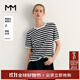 麥檬MM呼吸感空氣衫/輕量垂墜/活力條紋短袖針織衫夏裝5G4931591 深藏青 M