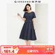 佐丹奴裙子女純棉府綢假兩件抽繩收腰顯瘦圓領(lǐng)連衣裙05464330