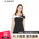 S.DEER圣迪奧女裝性感印花交叉吊帶T恤S20280142 黑色/91 L170