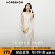 紅袖皺感緞面連衣裙2025春季新款女裝圓領(lǐng)修身顯瘦氣質(zhì)垂感背心長(zhǎng)裙 米白004 M