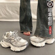 百麗踏厚底老爹鞋女2025秋季新款網(wǎng)面透氣休閑鞋百搭跑步增高運動(dòng)鞋 銀灰色 37 235mm