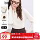 百圖betu女裝冬季新款毛衣半高領(lǐng)鏤空坑條顯瘦套頭毛衫女2411T33 米白 S