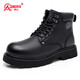 強人3515男靴冬季新款加絨保暖馬丁靴頭層牛皮戶(hù)外厚底雪地靴 黑色 38
