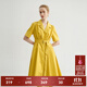 麥檬MM麥檬夏季純棉檸檬黃短袖a字氣質(zhì)收腰襯衫連衣裙女5C4390312 檸檬黃 S