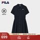 FILA 斐樂(lè )官方女子連衣裙2025秋新款時(shí)尚休閑舒適收腰短袖襯衫裙 傳奇藍-NV M 165/84A/M
