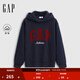 GAP女裝2025秋季新款撞色Logo寬松抓絨套頭連帽衫衛(wèi)衣上衣792499 海軍藍(lán) M (165/88A) 亞洲尺碼