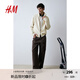 H&M男士開(kāi)衫秋季高翻領(lǐng)紋理感針織開(kāi)衫1241023 奶油色 180/116 XL