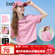 百圖betu女裝2025夏季新款T恤袖口翻邊立體膠印花多巴胺短袖女2506T08 桃紅 M