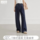 對白【100棉牛仔褲】松弛感直筒闊腿褲女2025夏新款壓褶顯瘦長褲 深牛仔色 27