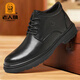 老人頭 男士馬丁靴商務(wù)休閑皮鞋中幫系帶鞋子冬季加絨保暖棉鞋英倫男鞋 黑色【單鞋】 42 (260mm)