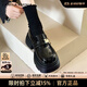 CAMILA KSENIA輕奢樂(lè )福小皮鞋女2025新款秋季厚底增高一腳蹬英倫風(fēng)時(shí)尚百搭品牌 黑色亞光 36