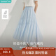 茵曼（INMAN）法式萊賽爾褶皺半身裙2025夏季女裝新款松緊腰a字裙子  海云藍(lán) XL