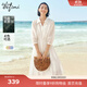 伊芙麗（eifini）蔣欣代言夏裝新款精致法式浪漫優(yōu)雅氣質(zhì)重工天絲襯衫式連衣裙女 白色 M 160/84A