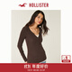 HOLLISTER小海鷗圖案25秋冬新款撞色亨利領(lǐng)長(cháng)袖T恤女裝339-5257 咖啡棕 S (165/84A)