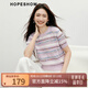 紅袖花紗甜美針織衫2025夏季新款女裝鏤空圓領(lǐng)短袖甜美氣質(zhì)百搭上衣 紫條729 M