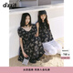 DZZIT地素短袖連衣裙2025夏季新款復古重工刺繡泡泡袖裙子女3J2O4236A 黑色（連衣裙) M