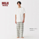 無(wú)印良品（MUJI）男式雙層紗織棉質(zhì)家居服套裝男士睡衣25年夏季 FB0Z7A5S 淡灰色格紋 L (上裝175/100A，下裝175/88A)