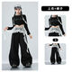 奢依君（SHEYIJUN）街舞服裝女 春秋套裝2025新款中大童網(wǎng)紅長(cháng)袖衣屁簾工裝褲爵士?jì)?DD黑色長(cháng)袖+蕾絲屁簾工裝褲 150