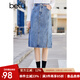 betu百圖女裝淺藍洗水色高腰a字中長(cháng)款開(kāi)叉包臀牛仔半身裙2201T44 淺藍 XS