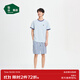 松山棉店萌寵條紋短袖短褲套裝情侶睡衣夏季棉莫家居服男女款寬松 男士-淺藍 2XL （女士175，男士185）