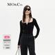 MO&Co.上衣解構設計感綁結掛脖方領(lǐng)捏褶收腰絲絨修身黑色摩安珂 黑色 M 165