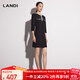 藍地（LANDI）撞色釘珠圓領(lǐng)寬松七分袖連衣裙女年秋季新款短裙 黑色 S