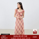 自巧小個(gè)子紅色雪紡格紋連衣裙女2025夏裝新款掐腰裙度假風(fēng)長(zhǎng)裙子 紅白格 S （尺碼：3）