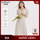 歌莉婭白色復古連衣裙夏裝女緞面冰絲法式波點(diǎn)氣質(zhì)V領(lǐng)長(cháng)裙子1A6H4KAK0 06D杏底印花 M
