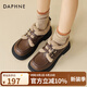 達芙妮（DAPHNE）棕色小皮鞋女2024爆款春冬加絨保暖棉鞋毛毛單鞋復古厚底樂(lè )福鞋 D524105棕色【保暖厚絨】 37