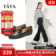 他她（TATA）方頭樂(lè )福鞋女休閑平底一腳蹬小皮鞋女單鞋春秋款FLC22AM4 黑色 38