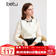 百圖betu女裝秋季新款襯衫國潮撞色花邊襯衣領(lǐng)結襯衫女2408T36 米白 M