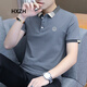HXZH輕奢男裝 夏季翻領(lǐng)短袖t恤男潮流商務(wù)polo領(lǐng)帶領(lǐng)半袖上衣體恤繡花 藍灰色 3XL (155-170斤)