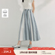 茵曼（INMAN）格紋剪花純棉半身裙2025夏季女裝新款松緊腰寬松a字中長(cháng)裙 藍條 XL