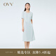 OVV2023春夏新款女裝單面緞三醋酸經(jīng)典圓領(lǐng)清爽百褶短袖連衣裙 藍灰（凈色）06 M