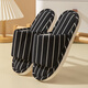 俞兆林（YUZHAOLIN）簡(jiǎn)約條紋居家地板拖鞋男女日式軟底棉麻拖鞋 YO682 黑色開(kāi)口拖 