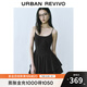 UR2025秋季新款女裝休閑疊層褶皺收腰吊帶連衣裙UYU750056 正黑 (偏短) S