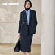 ROEYSHOUSE羅衣職業(yè)套裝女秋冬通勤毛呢西裝半身裙兩件套12883 藏藍色 S   
