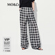 MO&Co.休閑褲2025夏新品天絲綿羊毛高腰黑白格紋闊腿褲M(mǎn)BE2PAT047 黑白格色 M /165