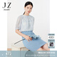 玖姿·安娜蔻輕熟優(yōu)雅OL風(fēng)蕾絲中長(zhǎng)款寬松假兩件連衣裙夏款 花淺藍(lán) L