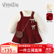 凡獵女童連衣裙冬裝洋氣兒童加絨公主裙一周歲寶寶禮服抓周拜年服 酒紅色（不帶包包） 80