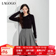 LAGOGO【云感】蓄熱保暖簡(jiǎn)約T恤女拉谷谷春秋新款修身圓領(lǐng)上衣 黑灰(WR) M