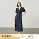 顏域波點(diǎn)v領(lǐng)連衣裙女2025夏季新款收腰顯瘦通勤過(guò)膝長(cháng)款雪紡裙子 藍波點(diǎn) XL