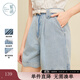 紫涵（ZIHAN）紫涵波浪邊牛仔短褲女夏季復古水洗藍百搭寬松高腰休閑褲 牛仔藍 S