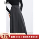 百圖betu女裝冬季新款半身裙斜搭扣腰帶高腰百褶裙裙子女2411T71 深灰 S