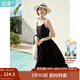 茵曼（INMAN）時(shí)尚純色女裝吊帶連衣裙顯瘦提花肌理2025夏季新品中長(cháng)裙子 黑色 S