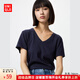 優(yōu)衣庫【超品好價(jià)】女裝竹節紗V領(lǐng)T恤/短袖棉白T上衣打底483576 69 藏青色 XL /165/92A